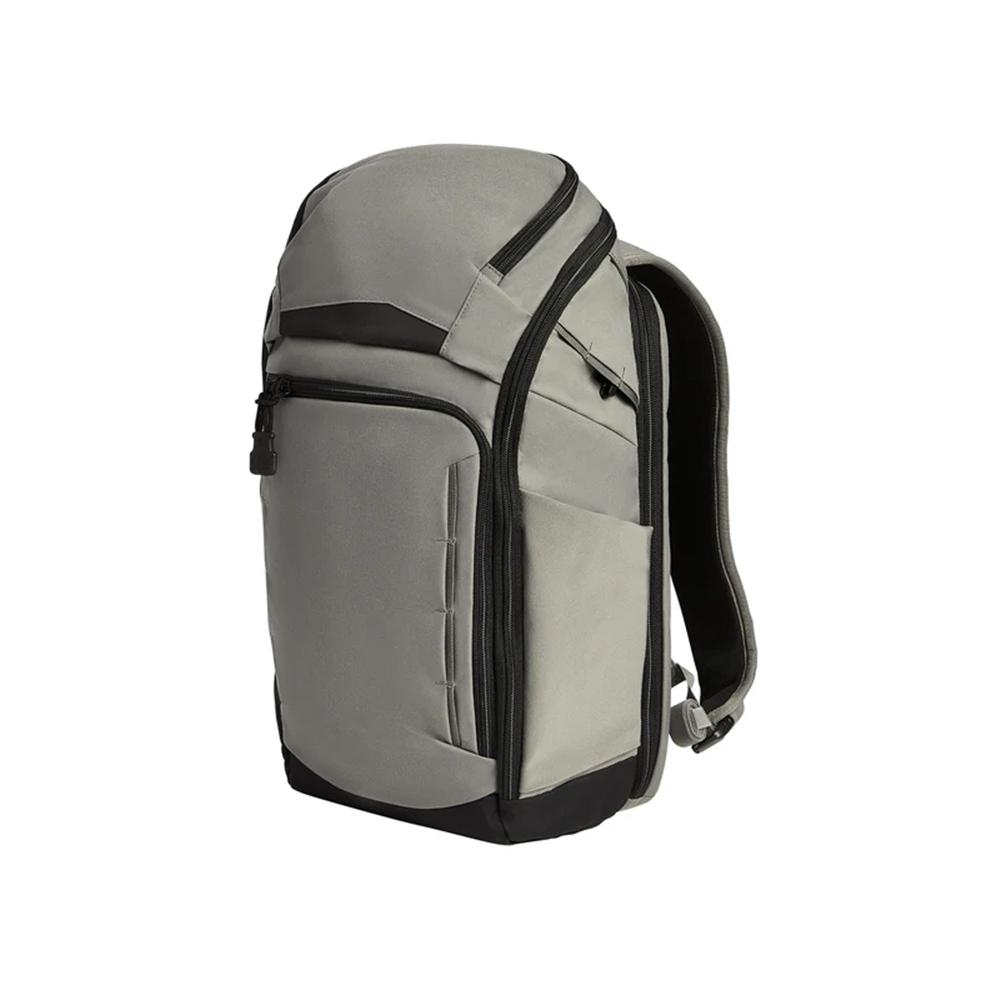 Gray modern backpack with multiple zippered compartments
