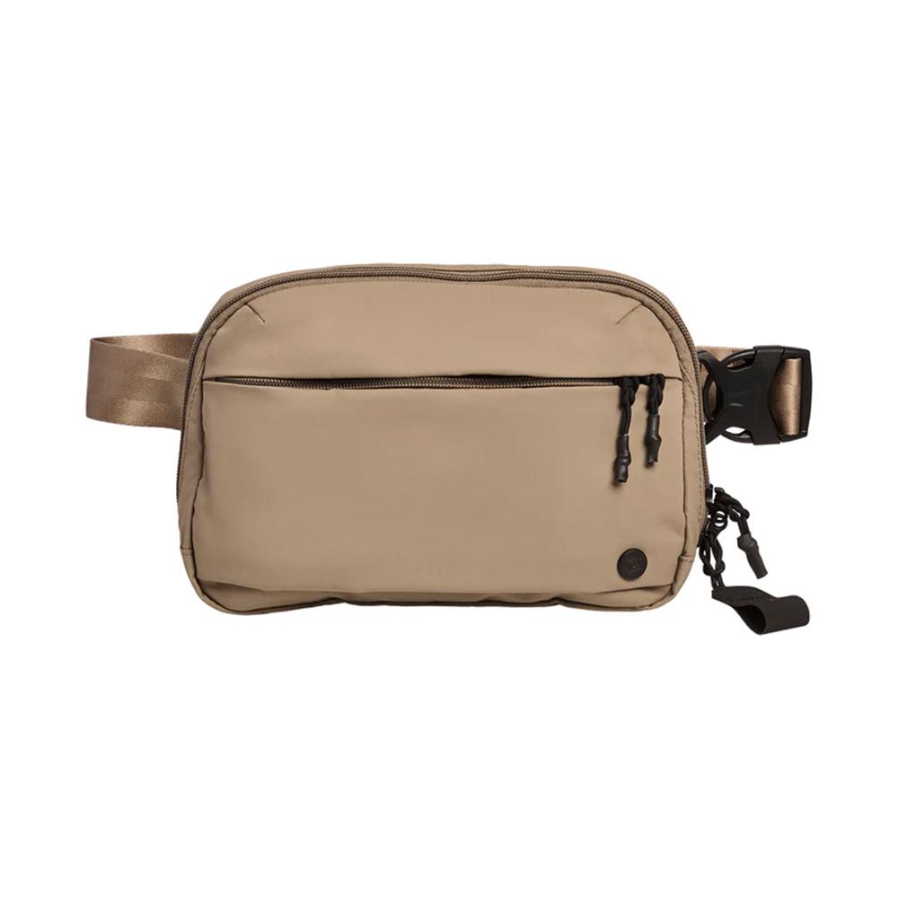 Beige waist bag with zipper and buckle strap