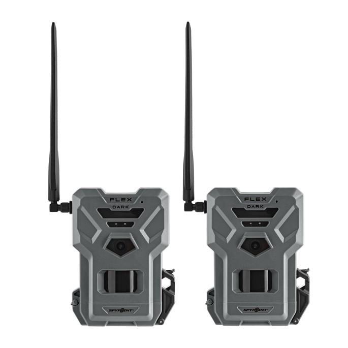 Two SPYPOINT FLEX-DARK trail cameras with antennas