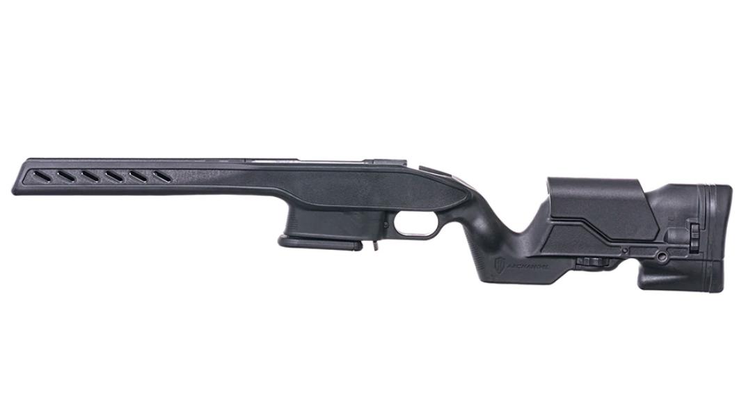 Black adjustable rifle stock isolated on white background