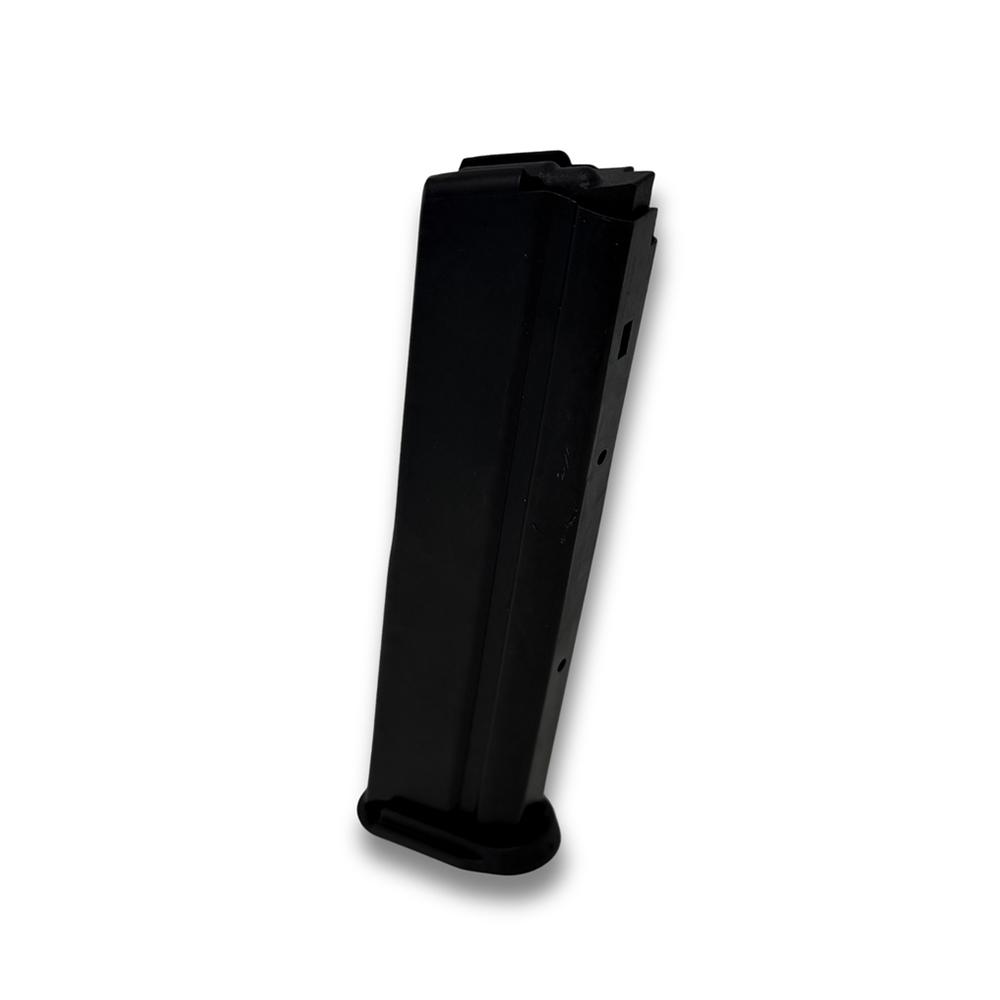 Black handgun magazine on white background