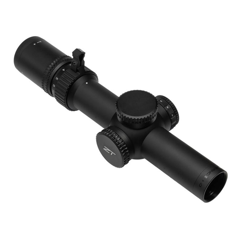 Black rifle scope with adjustment turrets