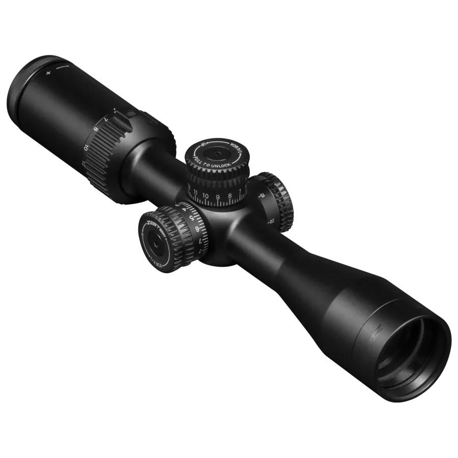 Black rifle scope with adjustment turrets