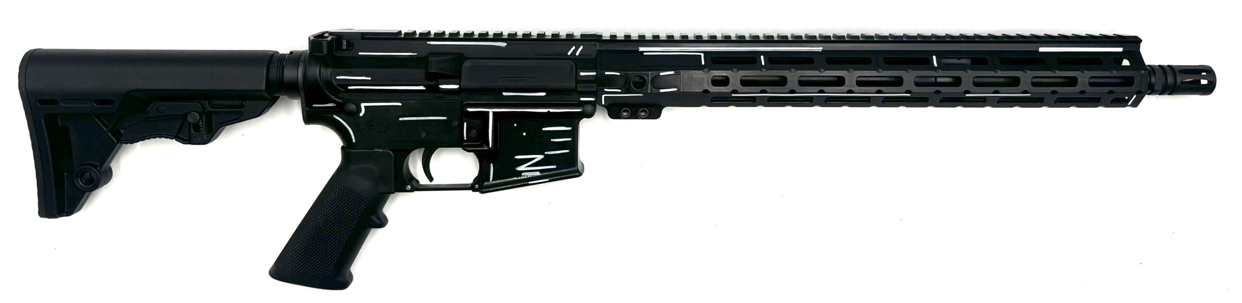 Black modern semi-automatic rifle on white background