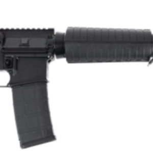 Black AR-15 style semi-automatic rifle