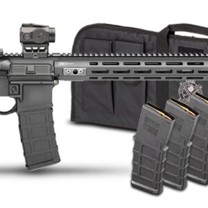 AR-15 style rifle with magazines and case
