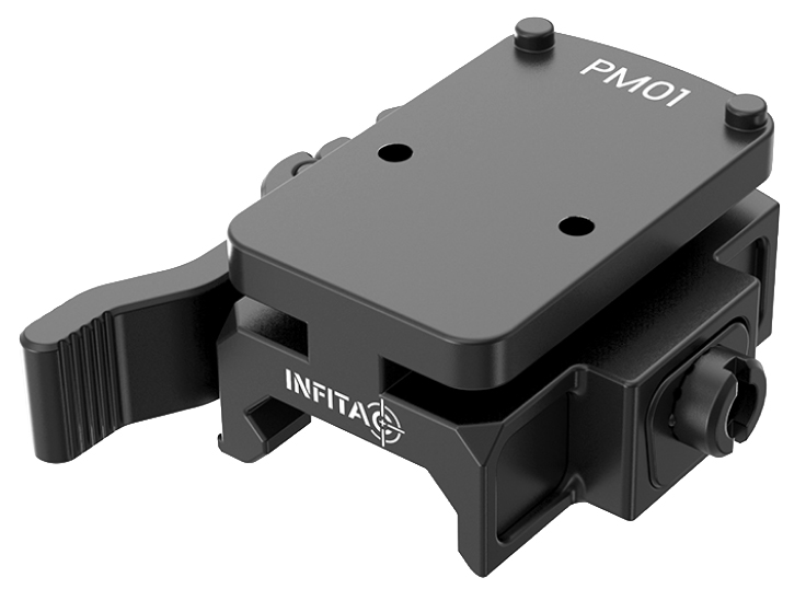 Black metal quick-release optic mount bracket