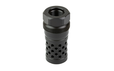 Black threaded metal cylinder with perforated lower section