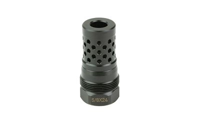 Black perforated muzzle brake with threaded base