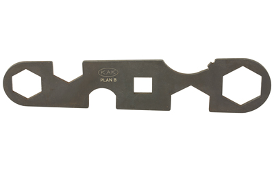 Flat metal multi-tool wrench with hex cutouts