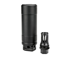 Black cylindrical suppressor with detachable mounting component