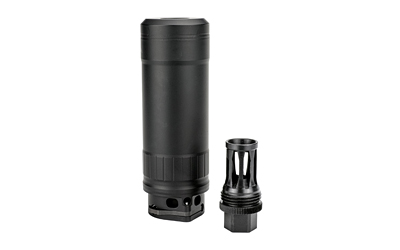 Black cylindrical suppressor with detachable mounting component