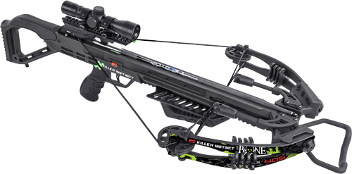 Black compound crossbow with mounted scope