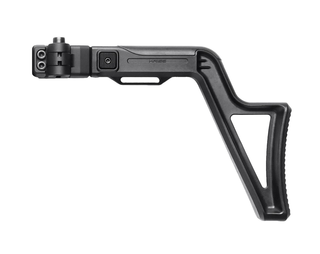 Black folding rifle stock on white background