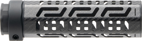 Black metal rifle handguard with vented slots
