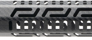 Carbon fiber ventilated firearm handguard close-up