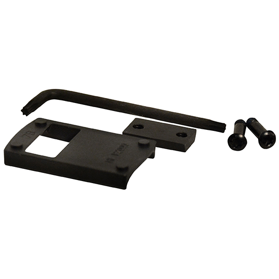Black metal mounting bracket with screws and rod