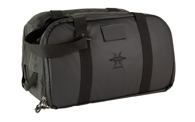 Gray duffel bag with black straps