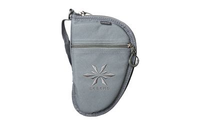 Gray leather handgun holster with zipper closure