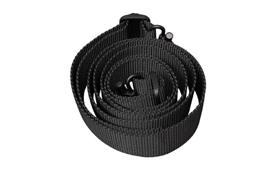 Coiled black nylon strap with buckle