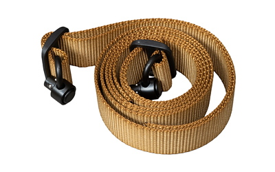 Coiled tan nylon strap with black buckles