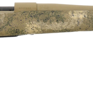 Camouflage bolt-action rifle on white background