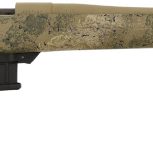 Camouflage bolt-action rifle with long barrel