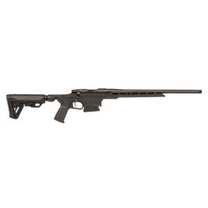 Black bolt-action rifle on white background
