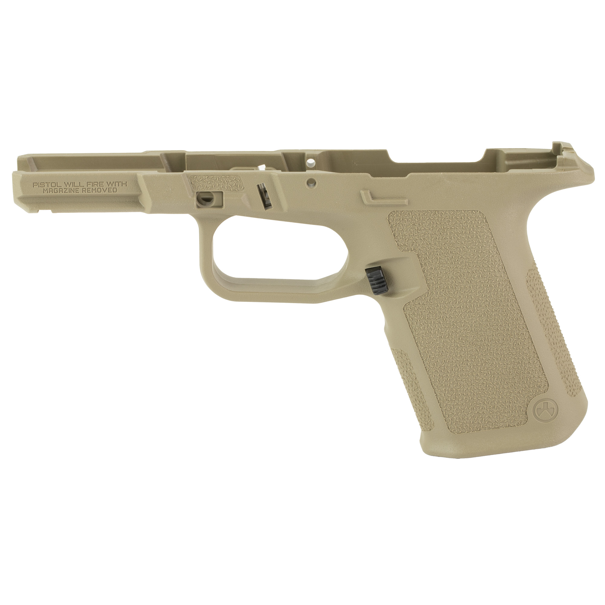 Tan polymer handgun frame without slide
