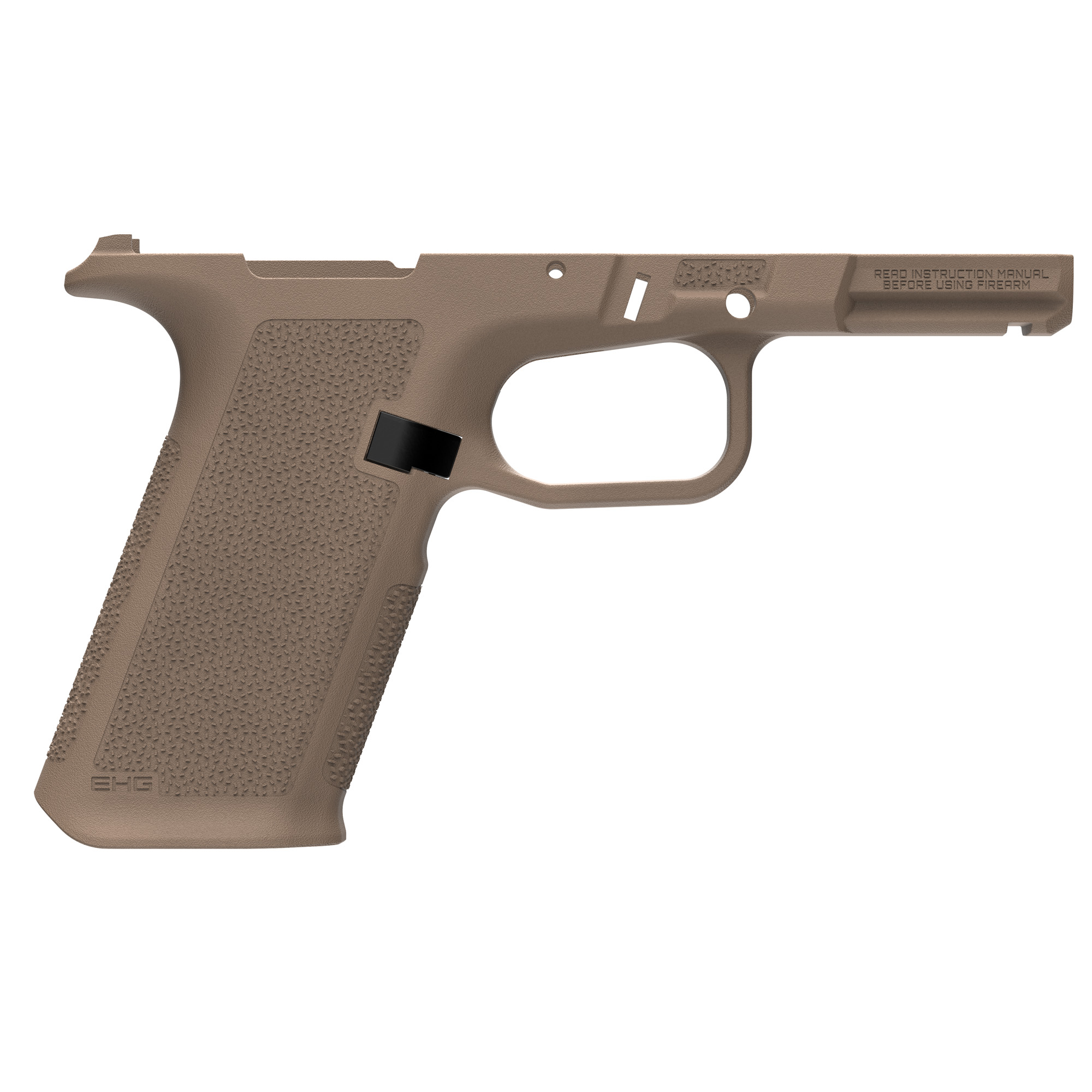 Tan polymer handgun frame without slide