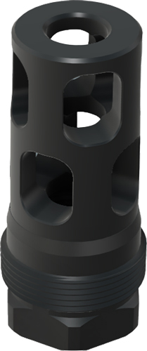 Black metal muzzle brake with side ports