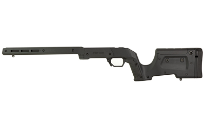 Black tactical rifle stock on white background