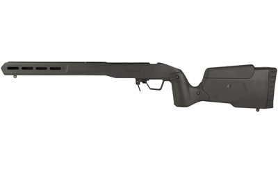 Black rifle with thumbhole stock on white background