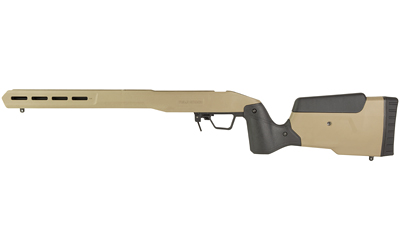 Tan bolt-action rifle on white background