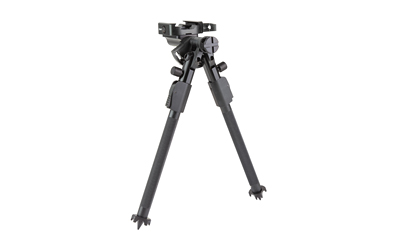 Black adjustable tripod stand on white background