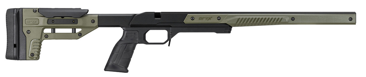 Olive green and black precision bolt-action rifle