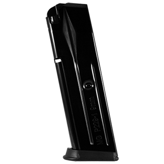 Black 9mm handgun magazine on white background