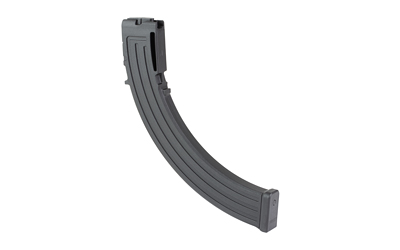 Curved rifle magazine on white background