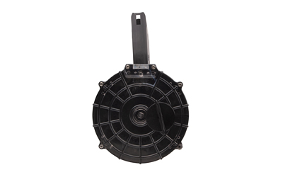 Black circular mechanical component with handle attachment