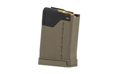 Tan rifle magazine with visible ammunition rounds