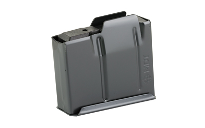 Gray detachable rifle magazine on white background