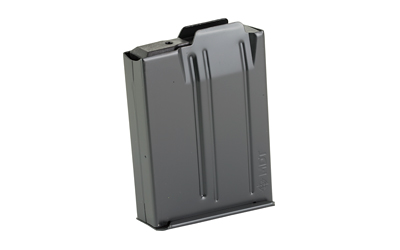 Metal rifle magazine on white background