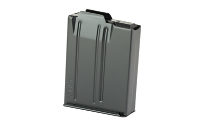 Metal rifle magazine on white background