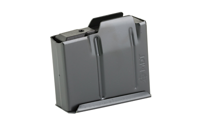 Gray metal rifle magazine on white background