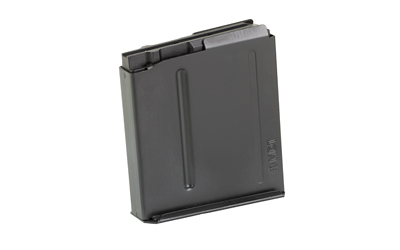 Black detachable rifle magazine on white background