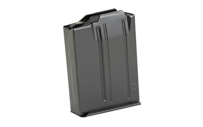 Metal rifle magazine on white background