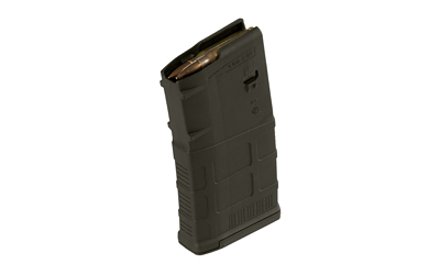 Black rifle magazine with visible ammunition rounds