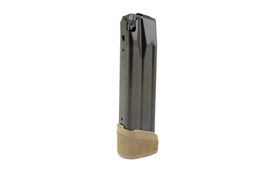 Handgun magazine with tan baseplate extension