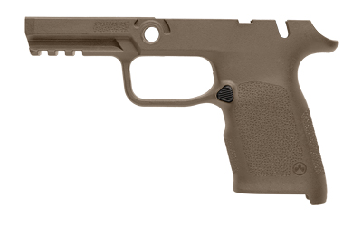Tan polymer pistol frame without slide attached