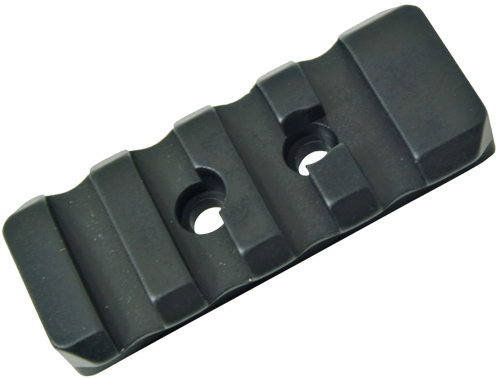 Black Picatinny rail mount base with screw holes